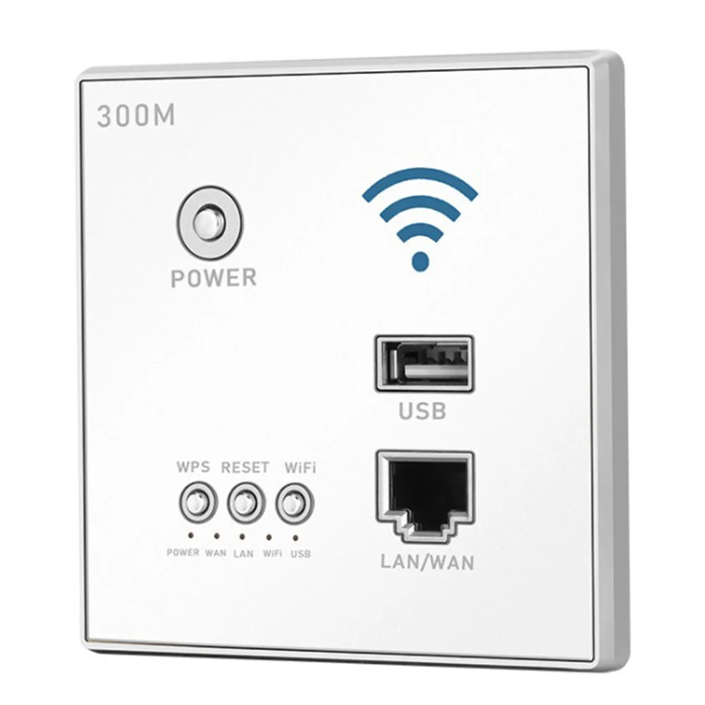 

Wireless WiFi Socket Rj45, AP Relay Smart USB Socket, Crystal Glass Panel, 300Mbps Embedded Wall WIFI Router, White