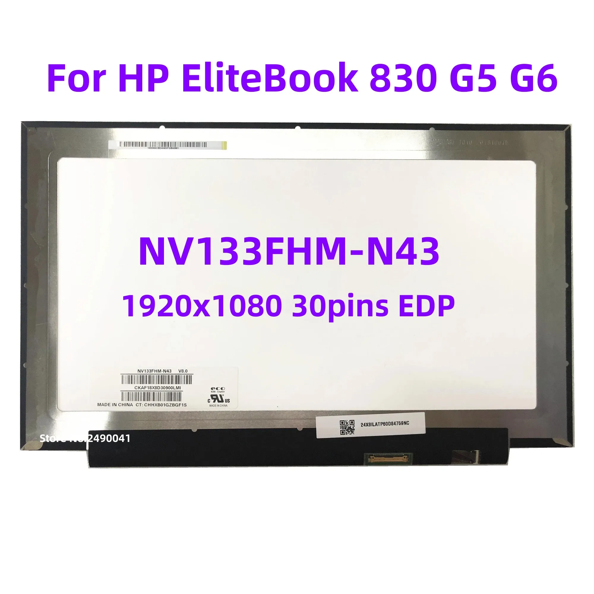 

13.3 IPS Laptop LCD Screen NV133FHM-N43 Fit NV133FHM-N33 B133HAN06.6 for HP EliteBook 830 G5 G6 FHD1920x1080 Display 30pins eDP