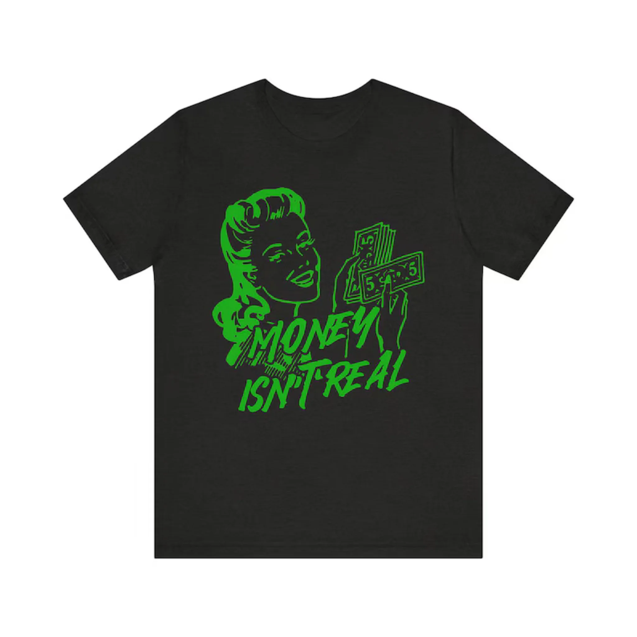 Unisex Retro Pop Art Lady Money Letter Print T Shirt Casual Crew Neck Short Sleeve Slogan Tees Streetwear Daily Tops