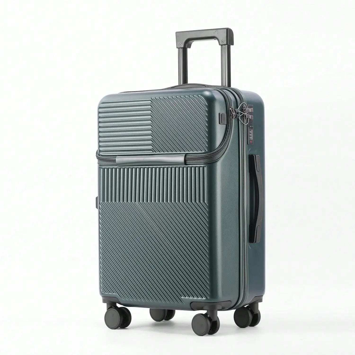 Suitcase ABS+PC Spinner Luggage – Front-Opening Laptop Compartment For Quick Access, Built-In USB Charging Port (Power Bank Not Included), Foldable Rear Cup Holder For Water Bottles & Coffee Cups, 360° Double-Row Silent Spinner Wheels