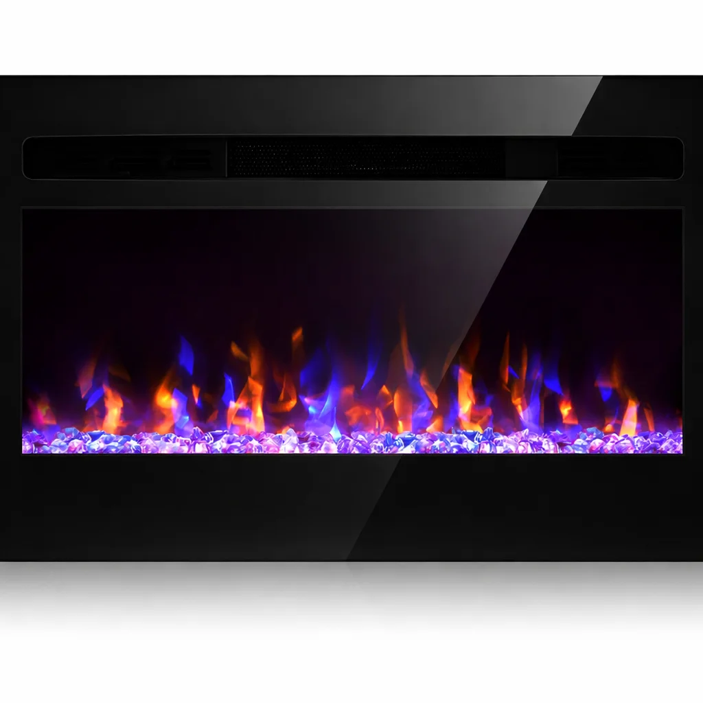 60-Inch 150cm Popular 230V | 1800W EU Plug Wall-mounted Electric Fireplace Black Decor Flame Recessed Household Use Easy Insert