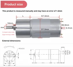 JGB37-55512 24V 555 Dc Gearbox Reduction Motor Geared Motor High Power Torque Low Speed Electric DC Gear Motor Micro for Robot