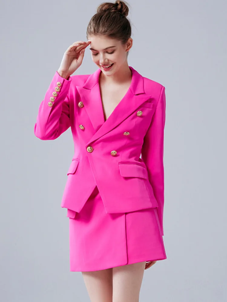 EACA Spring  Autumn New Suit Jacket B Buckle Skirte OL Skirt Set Two-piece Female 2024 Fashion Temperament Solid Color