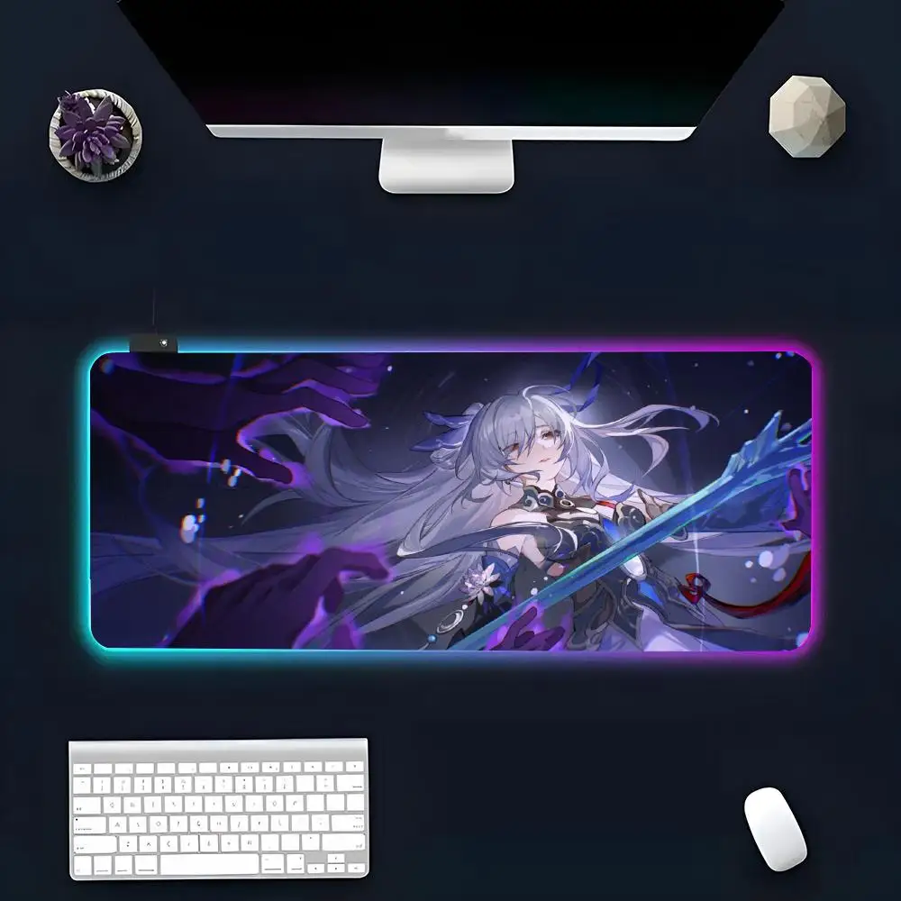 Hot Game H-Honkai Mouse Pad All White Large Size Mouse Pad RGB Glow Personality Picture Custom PC Table Mat Carpet Mat Game Play