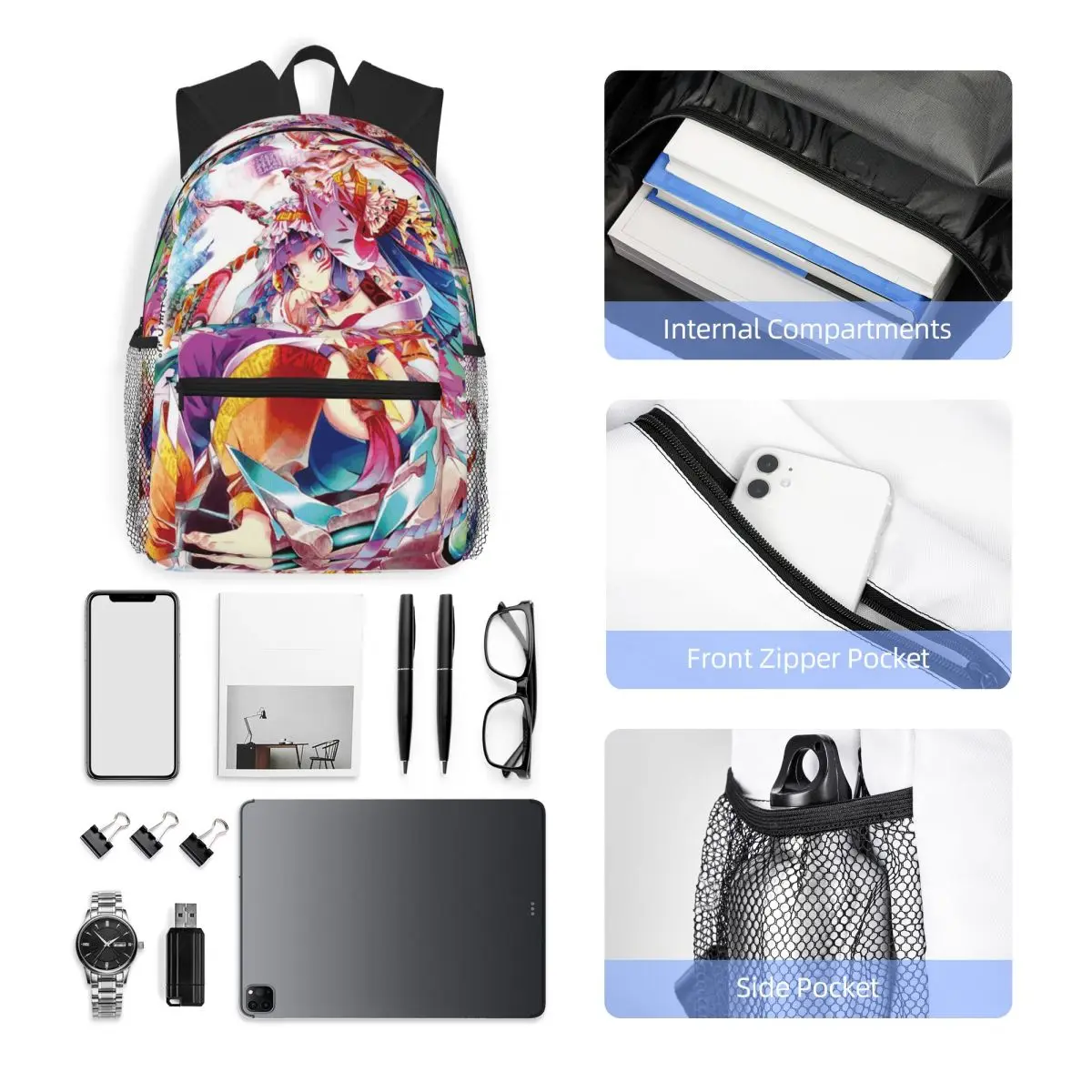 Holou Anime No Game No Life حقيبة ظهر الطالب المدرسية المشي لمسافات طويلة السفر Daypack للبنين بنات موضة حقيبة الكتب حقائب الكتف #5