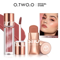 O.TWO.O 2pcs Lipstick Makeup Set Waterproof Velvet Matte Lip Gloss Natural Smudge Proof 3 In 1 Lipstick Blush Stick Cosmetics