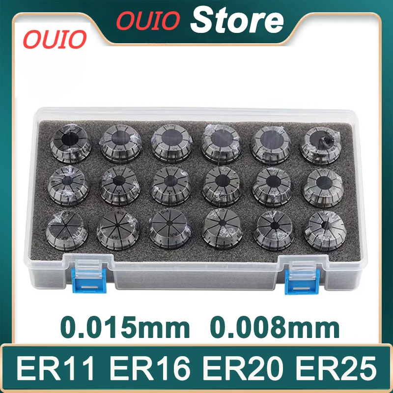 

OUIO ER11 ER16 ER20 ER25 ER32 ER40 Set ER Spring Collet Chuck 0.015mm 0.008mm for CNC Milling Tool Holder Engraving Machine