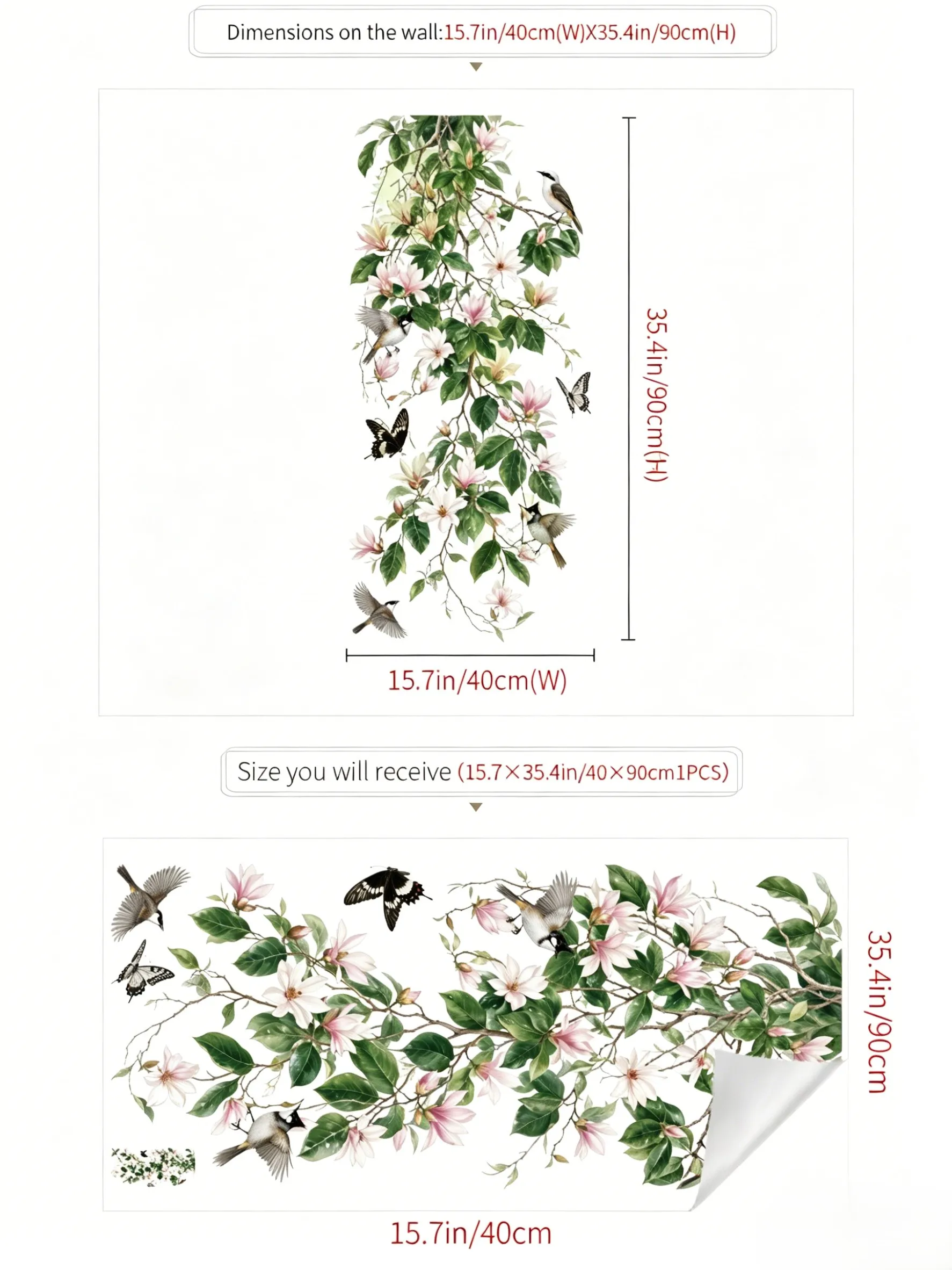 Waterproof PVC Magnolia Leaf Wall Sticker for Living Room Bedroom Decor Indoor Botanical Theme with Translucent Backing Feature