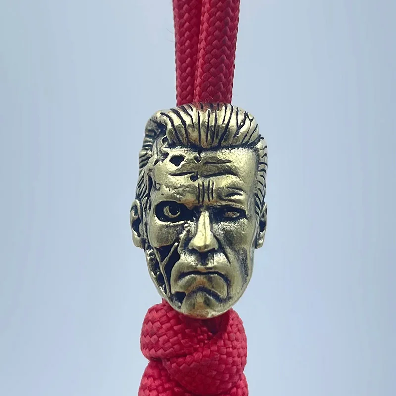 Brass Robot Warrior Knife Beads EDC Outdoor DIY Paracord Woven Lanyard Pendants Accessories Hot Movie Character Head Sculptures