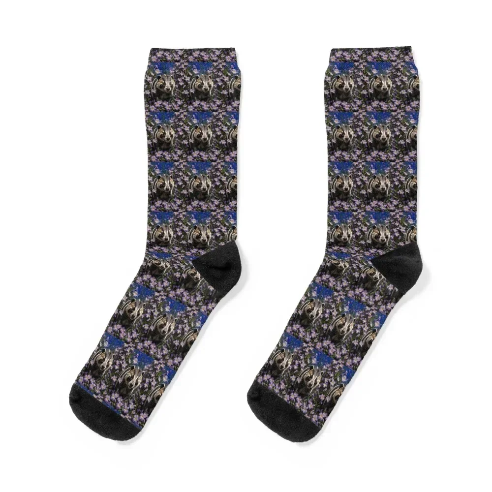 

A Badger Surrounded By Violet Viola sororia Flowers Socks basketball soccer anti-slip gym man Women's Socks Men's