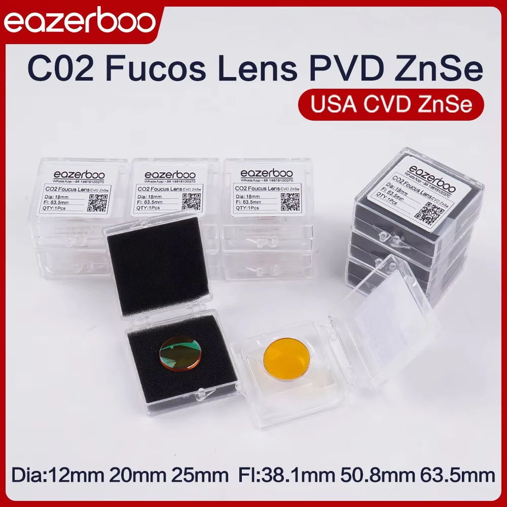 

EAZERBOO Co2 PVD ZnSe Focus Lens Dia 12/15/18/19.05/20mm FL 38.1/50.8/101.6/127mm For Laser Engraving Cutting Machine