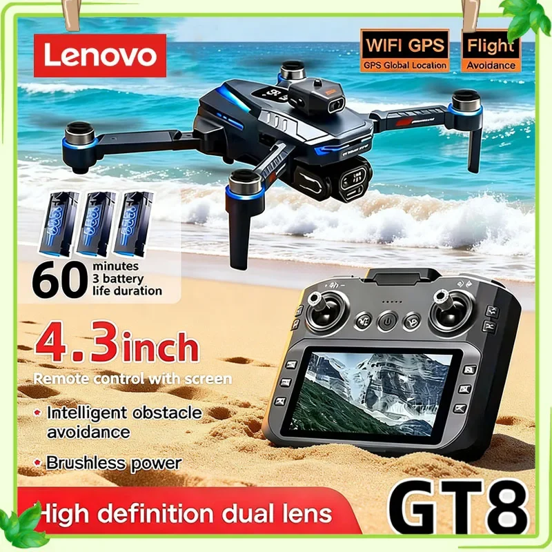 

New Lenovo GT8 GPS Positioning Drone 8K Ultra HD Dual Lens 5G Wifi 360 Obstacle Avoidance Brushless Foldable RC Drone Quadcopter