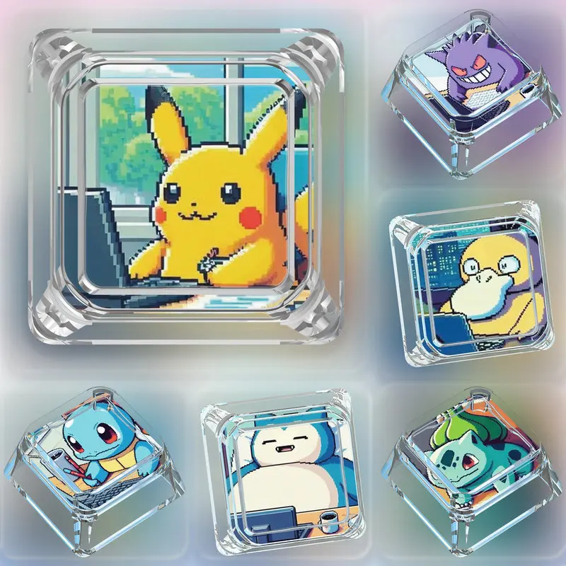 Kreative Workman-Style Pokémon-Puppe Schiggy Transparente Einzel-Tastenkappen Cartoon Pikachu Cross-Axis Mechanische Tastatur-Tastenkappen