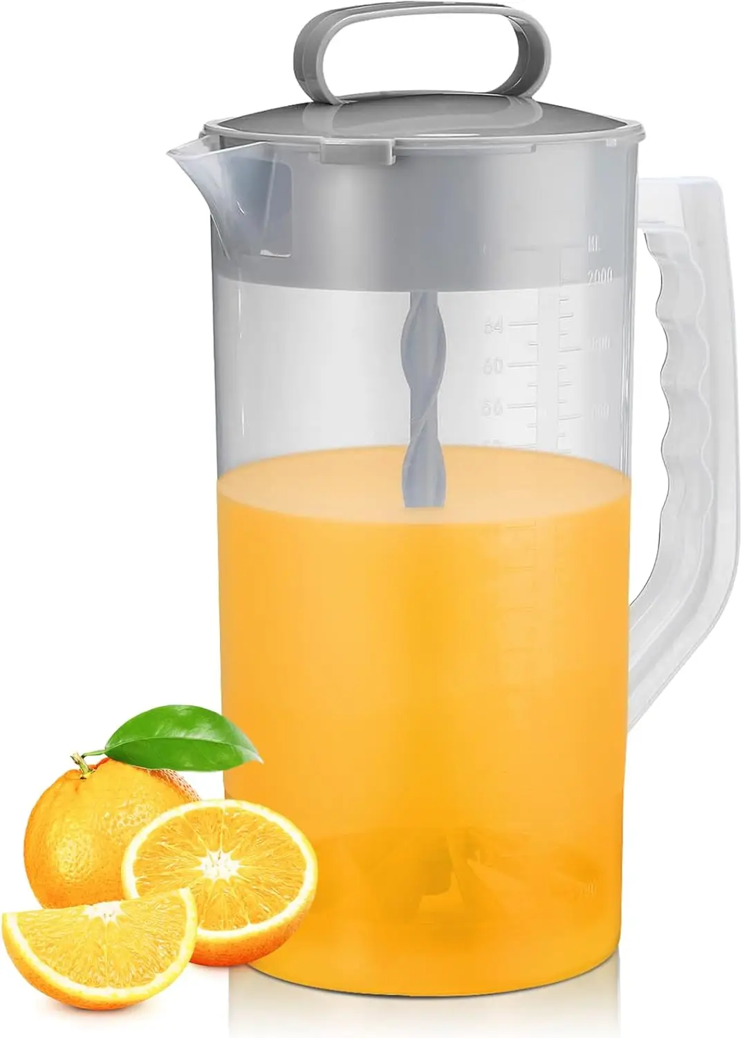 

64oz Plastic Mixing Pitcher with Lid & Plunger for Drinks, Juice, Powdered Milk