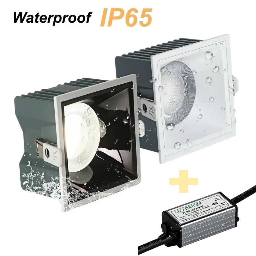 IP65 Waterproof Ceiling Light Recessed LED Downlight Square Kitchen Bathroom Balcony Ceiling Lamps Spotlight Home Lighting Decor