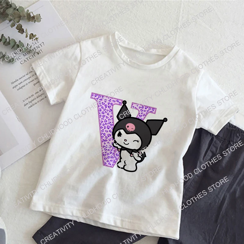 Kuromis Letter Children T-shirt Kawaii A B C D... T Shirt Anime Cartoons Casual Clothes Tee Shirts Kid Girl Boy Fashion Tops