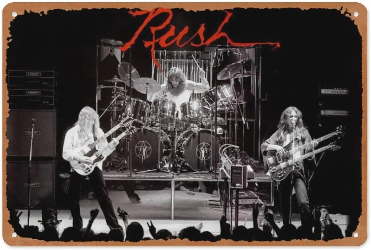 Vintage Metal Sign - Rush Band Portrait - 8x12 Inch Wall Art for Garage, Man Cave, Game Room, Coffee House Or Home Bar Decor