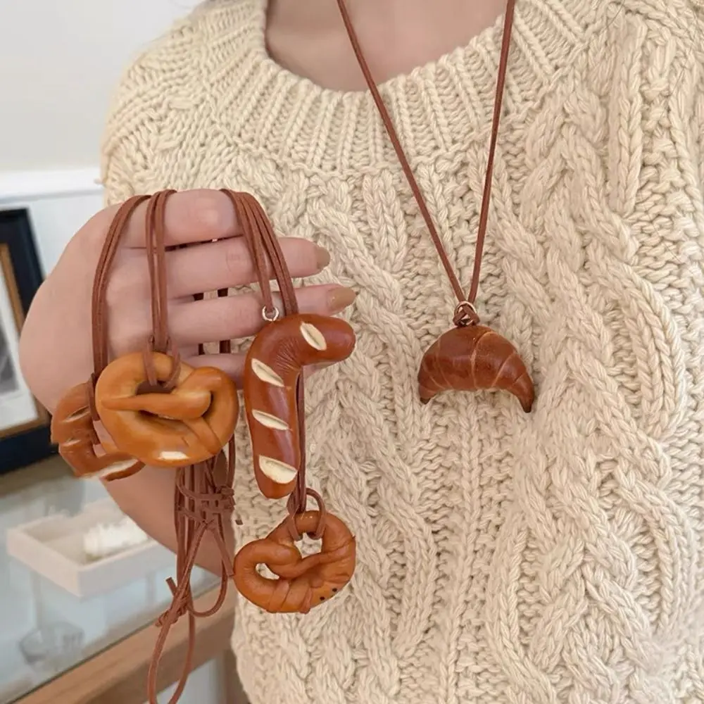 Creative Bagel Alkaline Bread Pendant Kawaii Korean Style Car Interior Pendant Sweater Chain Cute Rope Pretzel Key Chain Gift