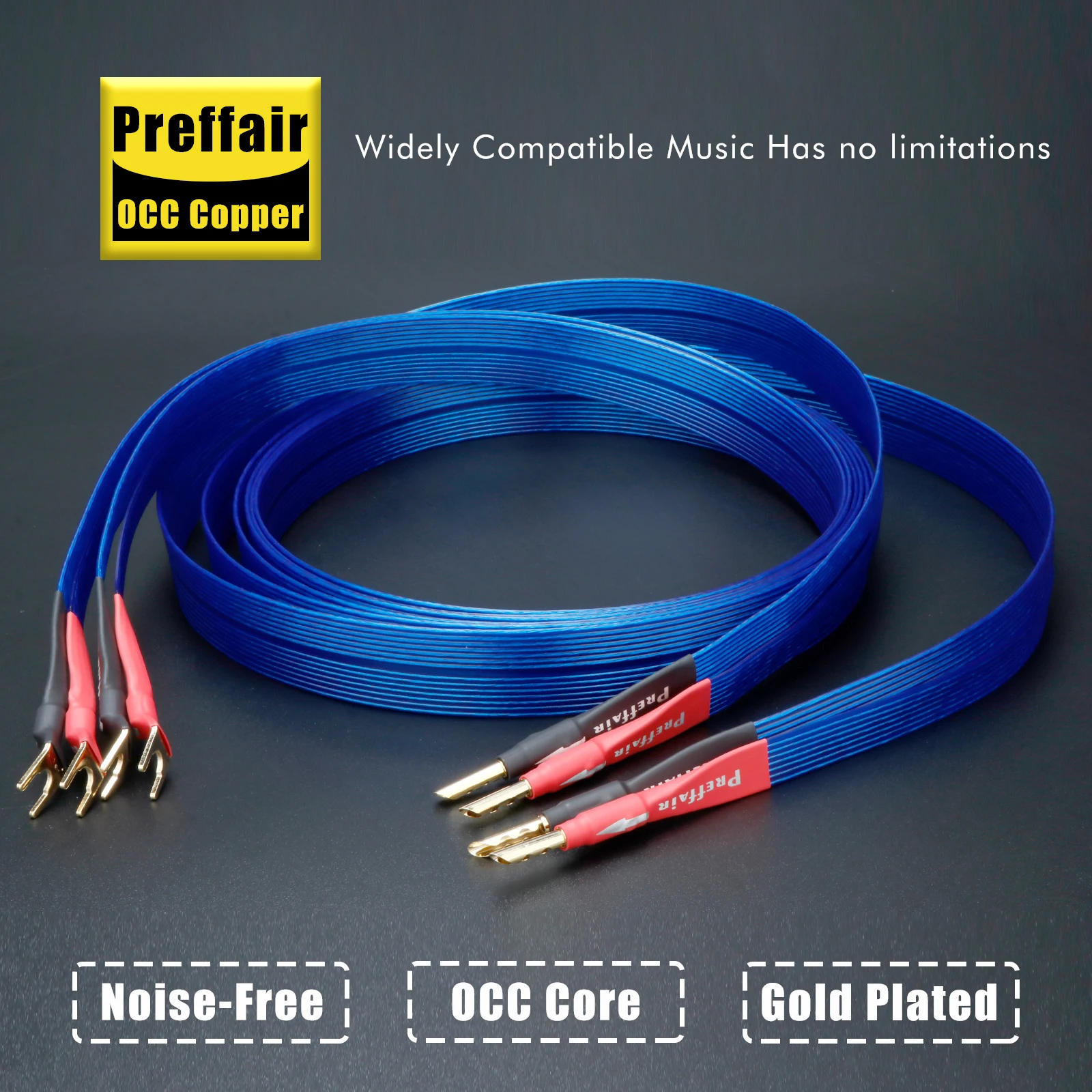 Pair Speaker Cable Horn BFA Banana Y Plugs Cable Flat Cable for Speaker Amplifier High Fidelity Sound