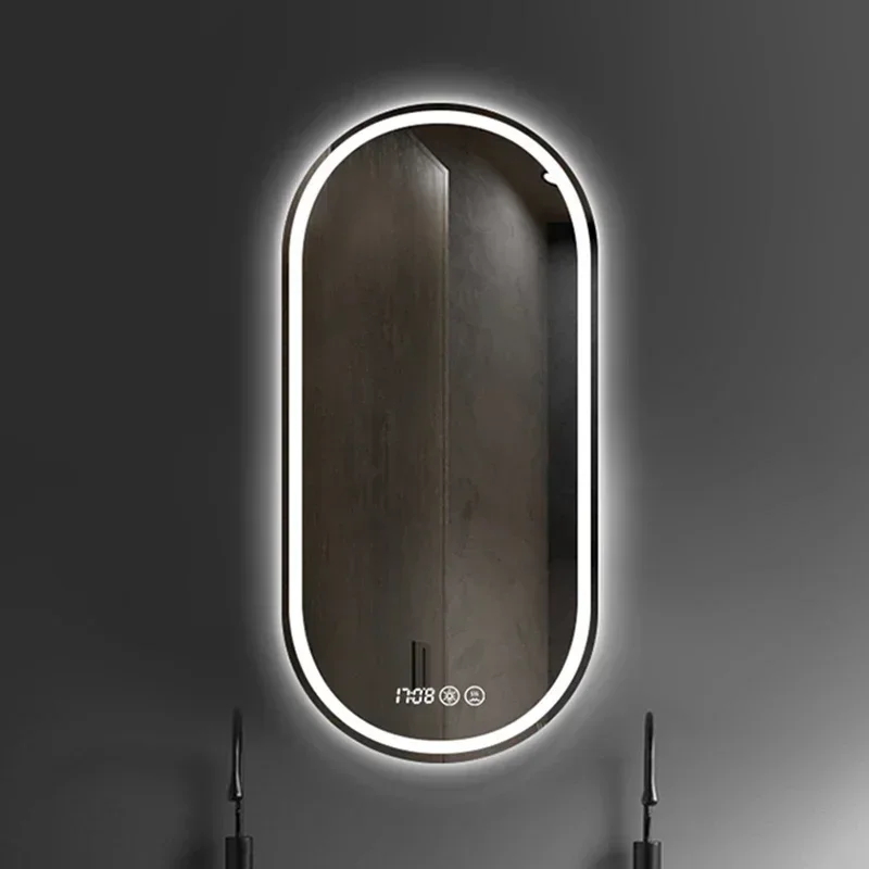 Smart Touch Mirror Fogless Oval Self-adhesive Bathroom Mirror Lights Illuminated Espelho Maquilhagem Com Led Bathroom Fixtures