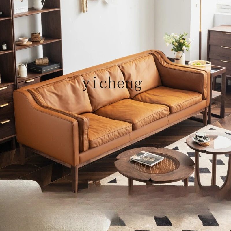 

ZK sofa Nordic retro light luxury living room modern simple small apartment three-person single leather sofa