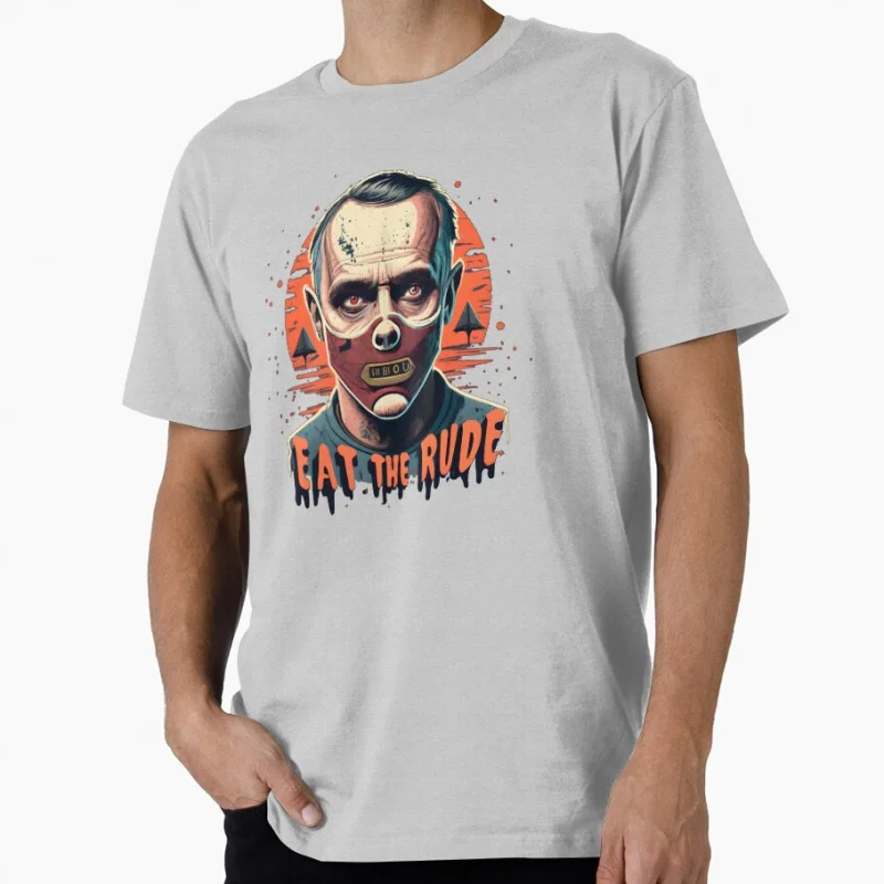 أكل وقح صمت الحملان 80s فيلم رعب هانيبال مخيف هالوين هدية تي شيرت للرجال 100% قطن جميع حجم القمم