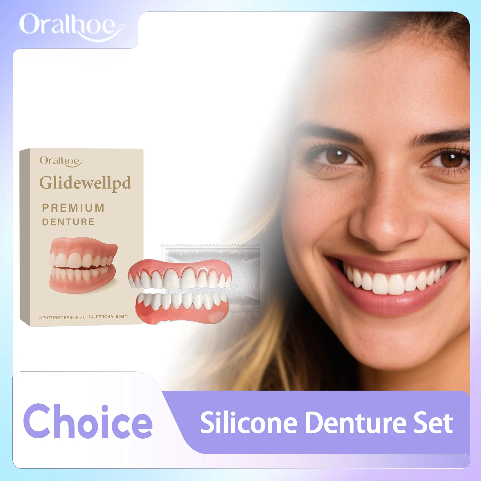 Premium Dentures Full Set Natural Improve Dental Caries Narrowing Tooth Gap Upper and Lower Silicone Teeth Denture Repair Kit
