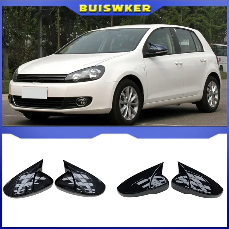 

2x Carbon Look Side Wing Mirror Cover For VW For Volkswagen Golf 6 MK6 GTI GTD 2009-2013 Side Rear View Mirror Cap Cover