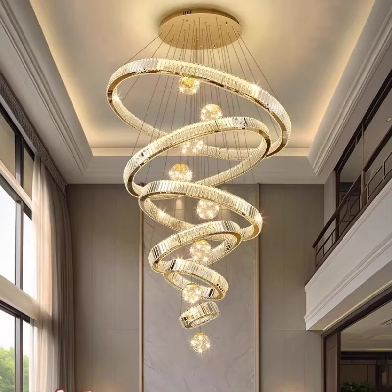 

Modern Luxury Interior Pendant Gold Light Emitting Diode K9 Crystal Chandelier, Ring Suspension Design Living Iron Home