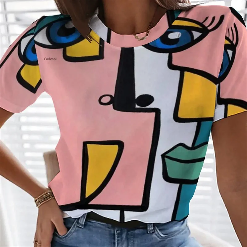 Fun Human Face Summer Women Short Sleeves Fashion Tops Girl Street Slim Rond Neck Graphs T Shirt XS-6XL Women Tee Shirts Clothes