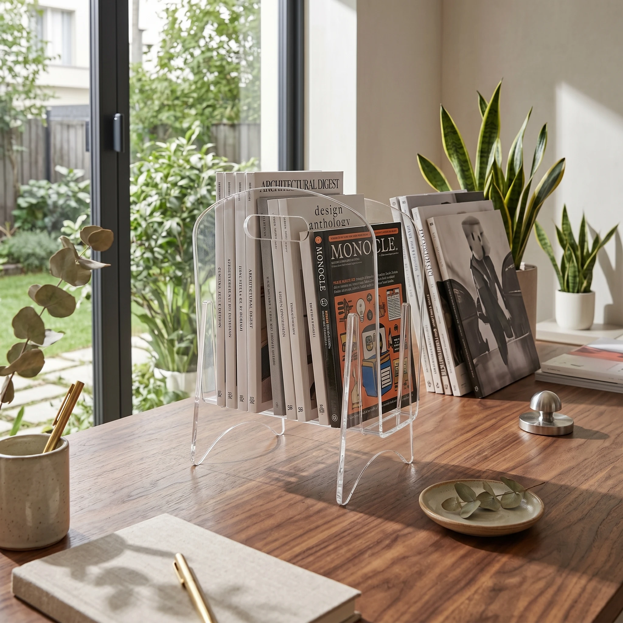 Acrylic Magazine Rack Transparent Magazine Rack Tabletop Display Stand Arched Back Desktop File Organizer Glossy Finish