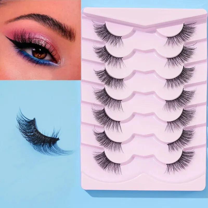 7 Pairs of Thick And Slender Eyelashes With Elongated and Comfortable Black Cotton Thread and Crossed Fishtail, Half Eye False E image 2