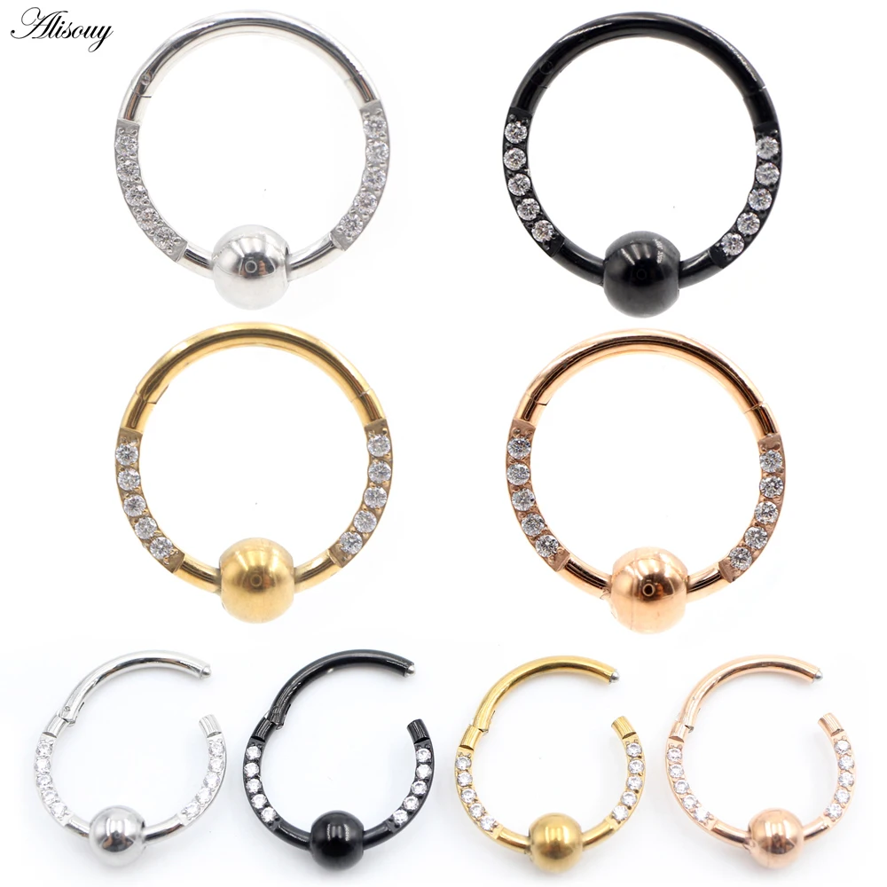 Alisouy 1PC Stainless Steel Zircon Captive Hoop BCR Rings Eyebrow Ear Tragus Nose Closure Nipple Bar Lips Piercing Body Jewelry