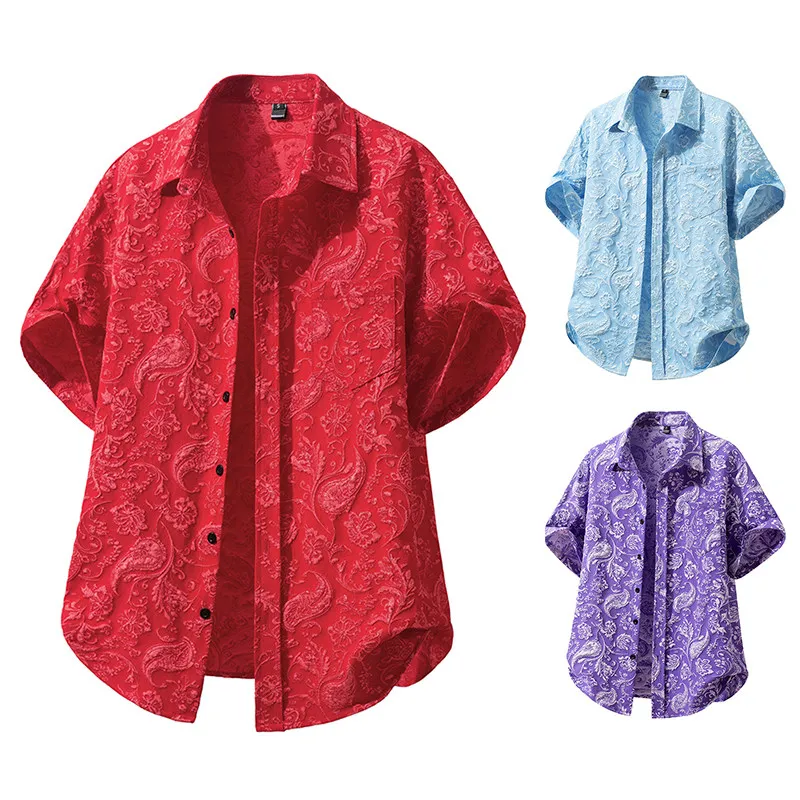 New Arrival Men's Beach Short Sleeve Shirt Standard Fit Printed Polyester Spandex Blend Summer Casual Wear Coconut Flower Pat...
