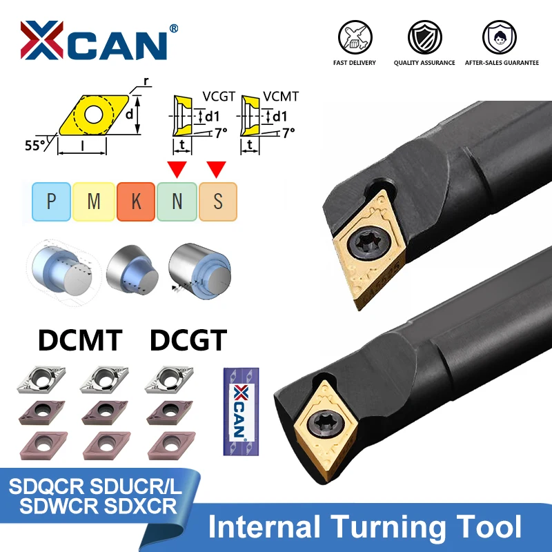 XCAN SDQCR SDUCR SDUCL SDWCR SDXCR Internal Turning Tool Holder 10pcs DCMT DCGT Carbide Insert S08K-SDQCR07 S16Q-SDUCR11