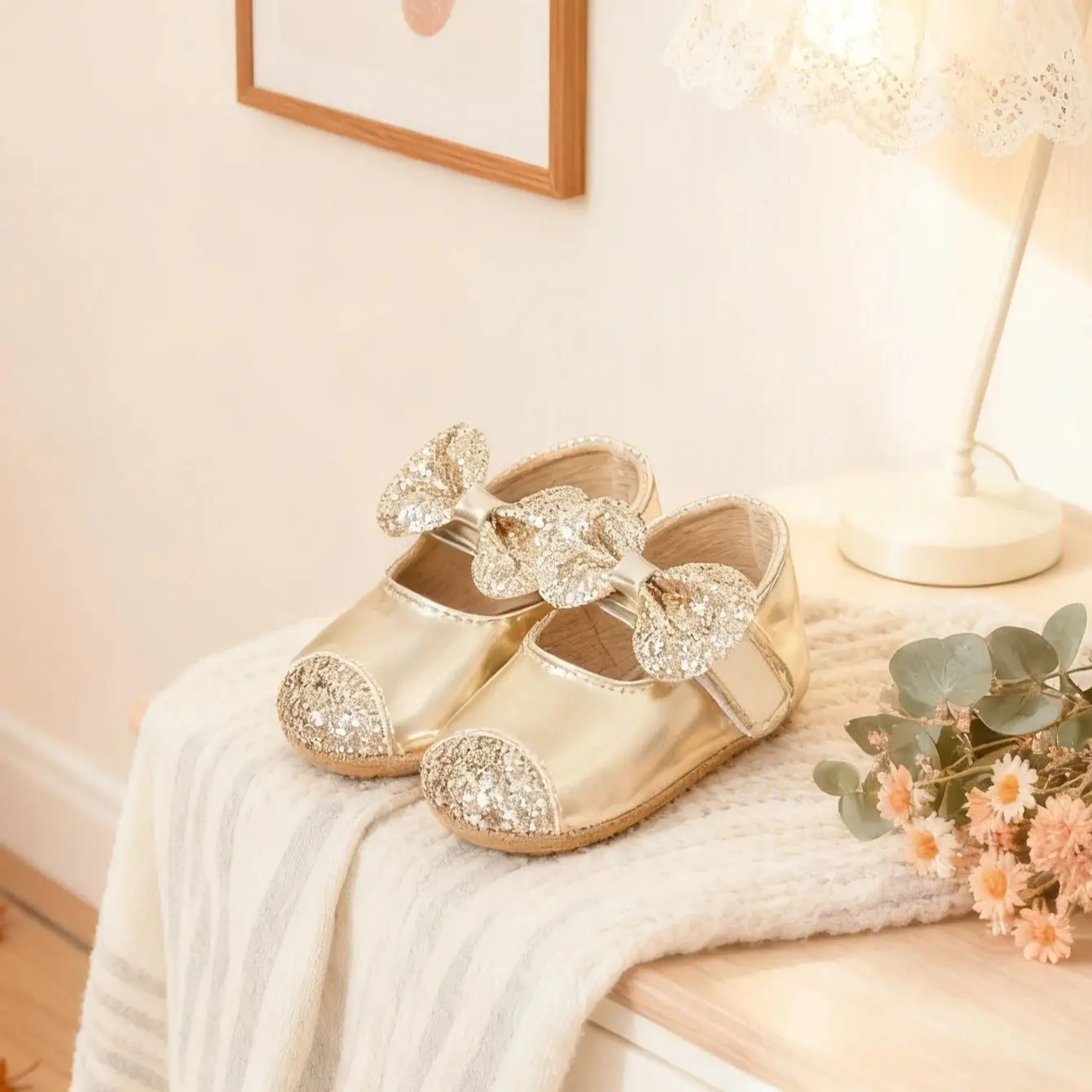 

Baby girl baby soft sole cute bow princess wedding dress flat shoes newborn lightweight baby sports shoes