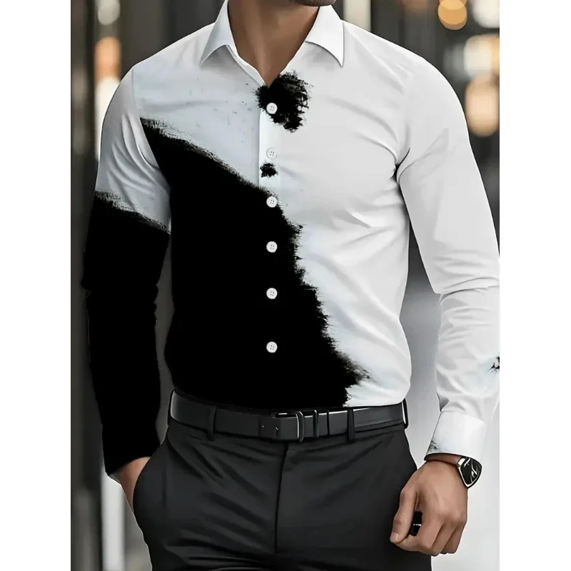 Koszula męska letnia z bawełny i lnu z kołnierzykiem, koszula plażowa z długim rękawem, jednolita, w stylu hawajskim, odzież wakacyjna, koszula we wzór róż.