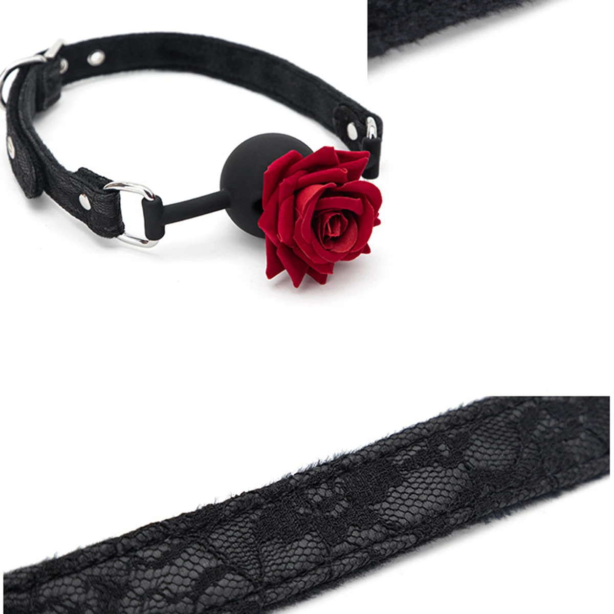 SM Slave Mouth Gag Ball Female Oral Sex Gear BDSM Mouth Restraint Sex Toy Rose Balls Erotic Harness Adult Couple Fetish Toys view 4