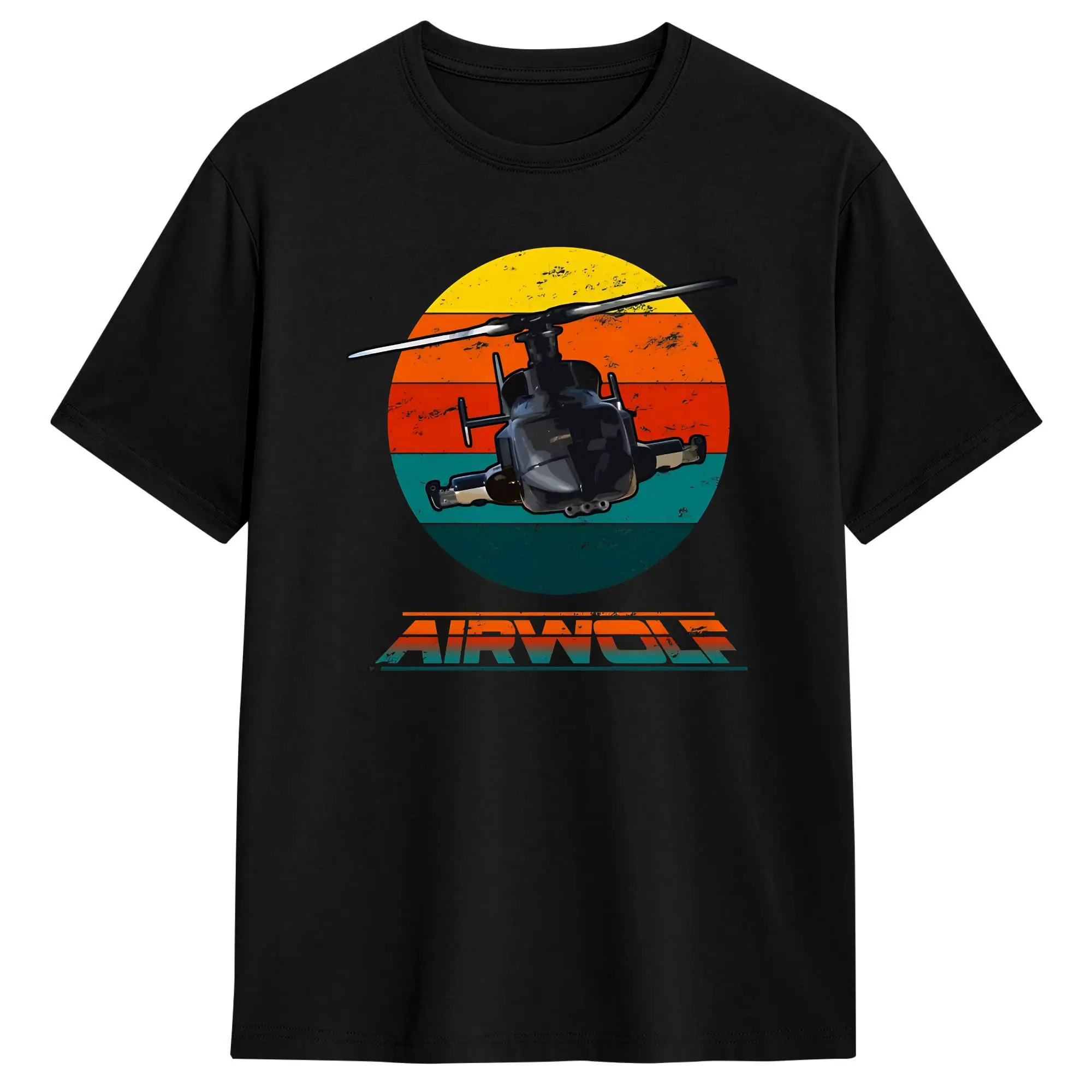 Mens T Shirt Airwolf Sunset 1980s T-Shirts Trendy Cool  Summer Tee Shirt Y2K Retro 100% Cotton Tops Gift