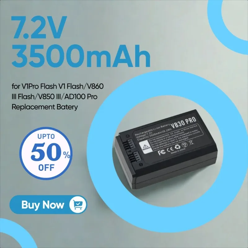 

7.2V 3500mAh VB30 Pro Rechargeable Lithium Battery for V1Pro Flash V1 Flash/V860 III Flash/V850 III/AD100 Pro Replacement Batery