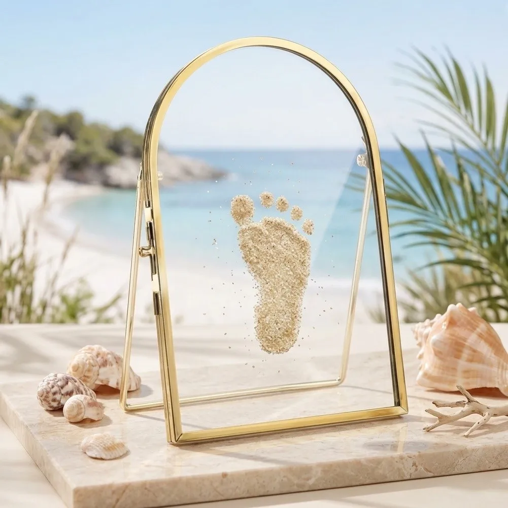 Frame Kit for Preserving Hand and Paw Impressions Using Two-Sided Glass and Gold-Tone Metal Frame for Everyday Home Use