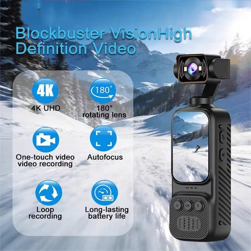 4k-hd-wifiポケットカメラ、ナイトビジョン、ビデオ・オーディオ録画機能付き、胸部装着型バイクダッシュカム、180度回転レンズ