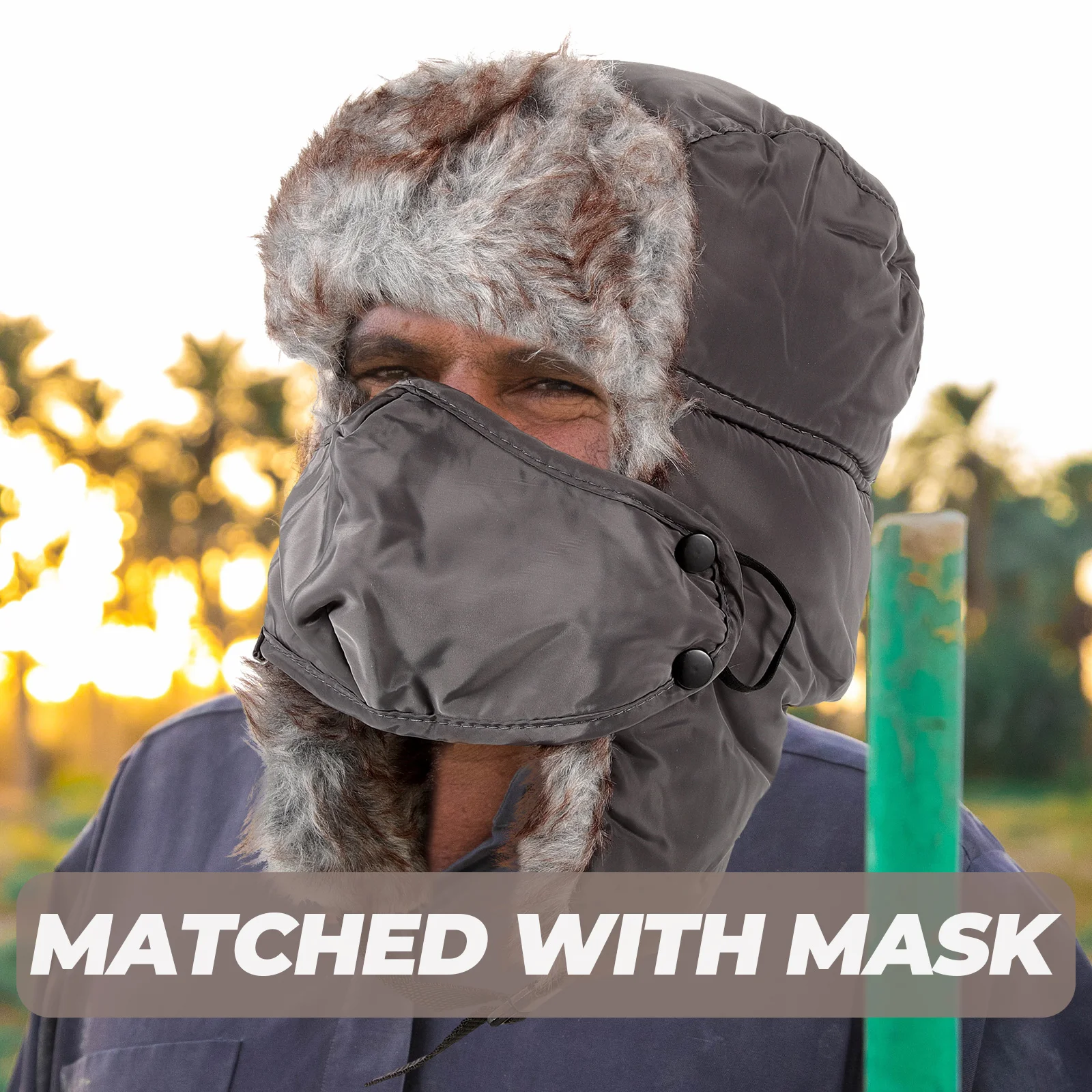 قبعة تزلج للطقس البارد للرجال والنساء، قبعة أذن معزولة حراريًا مع مقاس قابل للتعديل ودفء الرقبة باللون الرمادي