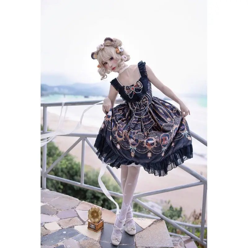 Rosa Japonês Doce Kawaii JSK Lolita Morango Impressão Lolita Vestido Doce e Bonito Lolita Vestido Doce Vermelho Lolita YUIPO