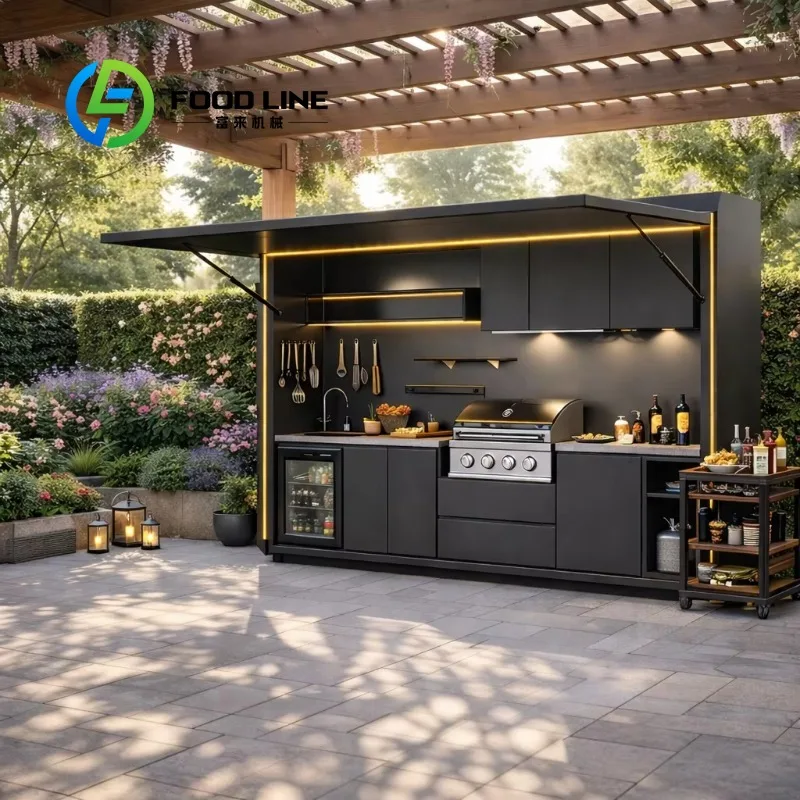 

Customized Factory Aluminum Outdoor Cabinet Modern Dining Sideboard Custom Size Outdoor Kitchen Island Garden Furniture Set