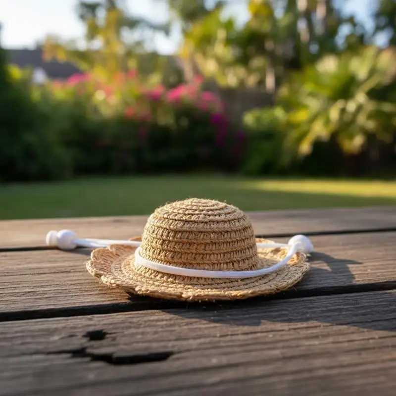 Adjustable Cat and Dog Straw Hat Mini Summer Sun Protection Lightweight Pet Beach Hat for Outdoor Activities