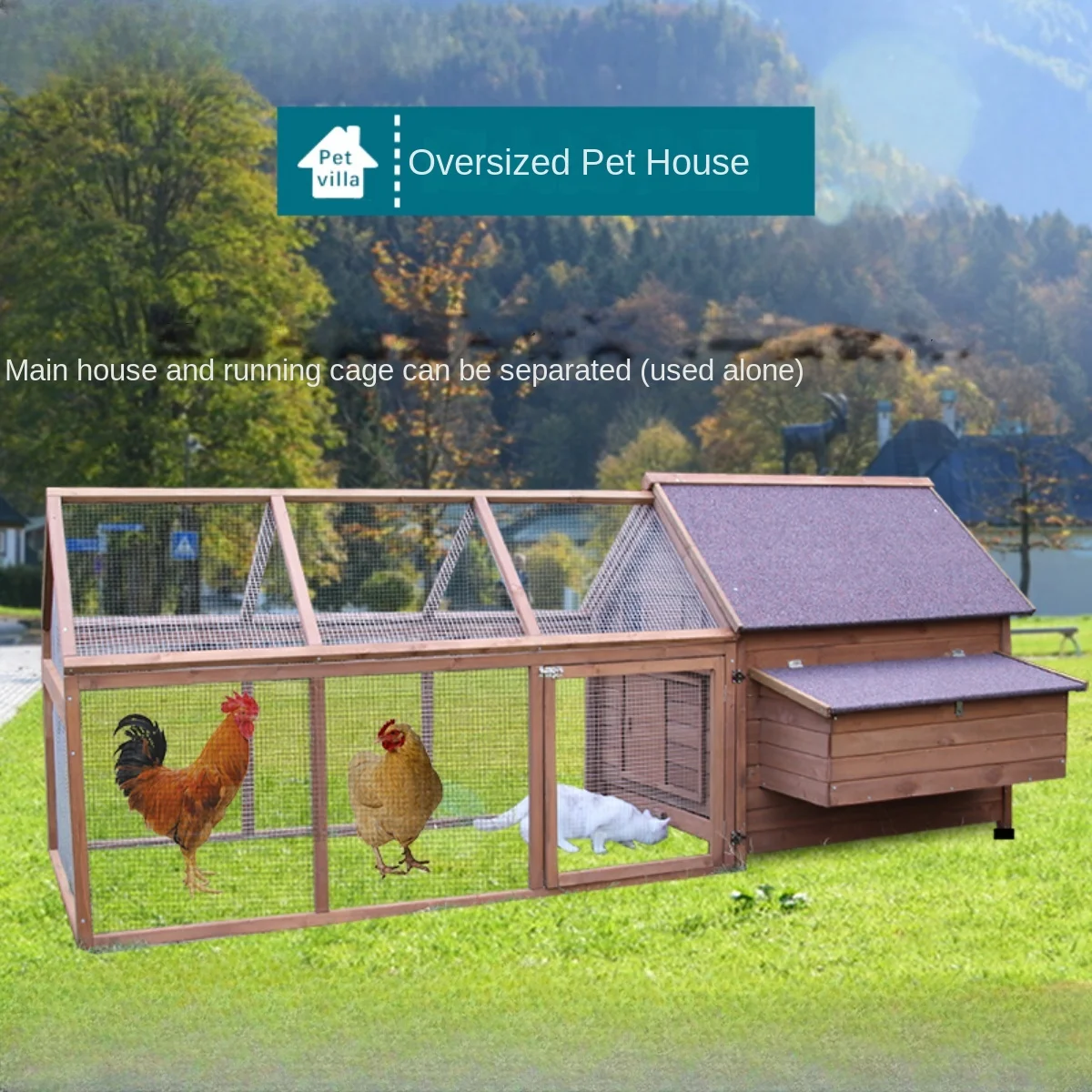 

Outdoor solid wood chicken coop, household large rainproof and sun proof chicken coop, pigeon , running cage