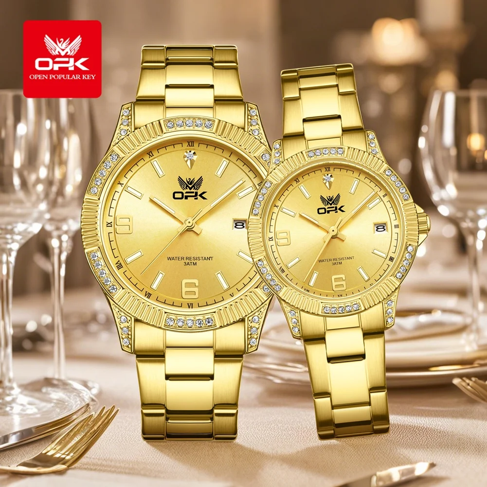 OPK 8184 Luxury All Gold Watch Waterproof Luminous Automatic Date Display Quartz Watch Brand Original Large Dial Men Women Watch