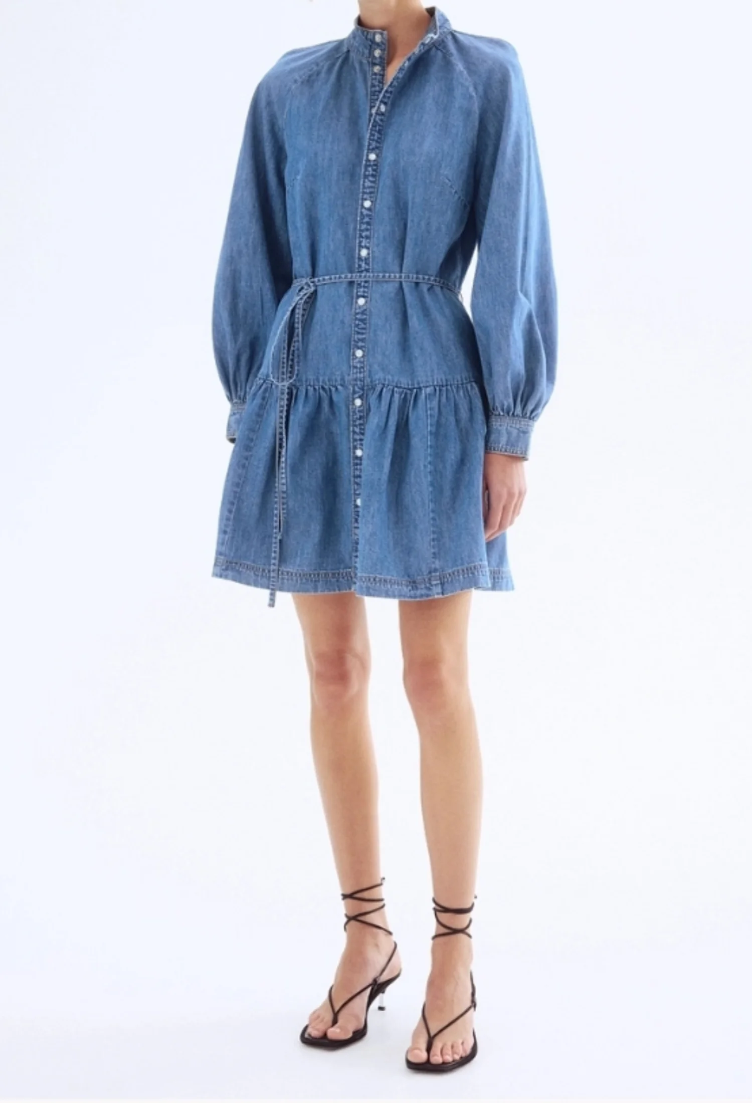 French Retro 2025 Autumn-Winter New Style Women's Waist-Belted Denim Dress Elegant Dress