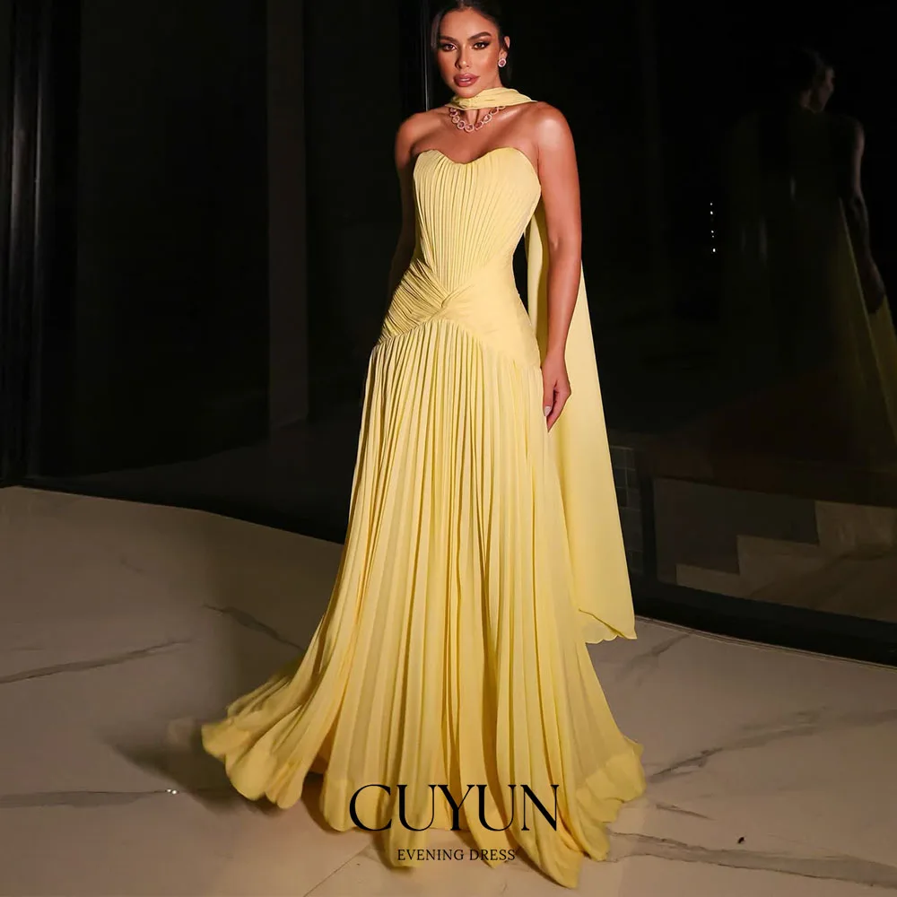 CUYUN Strapless Formal Evening Dresses Women Pleated Chiffon Customized A Line Wedding Guest Dress for Wedding Event 2026